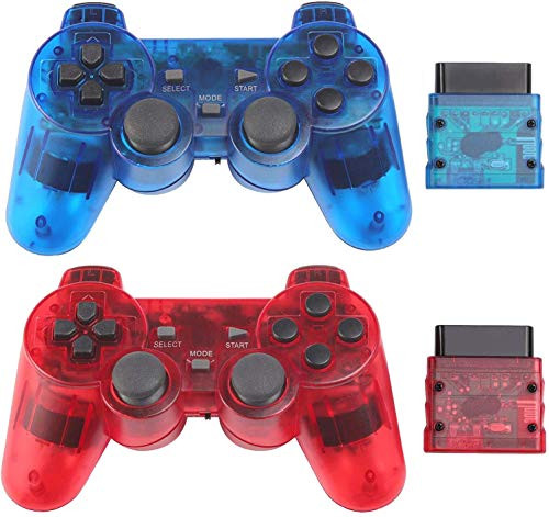 Wireless Controller for PS2 Playstation 2 Dual Shock 2  ClearRed and ClearBlue