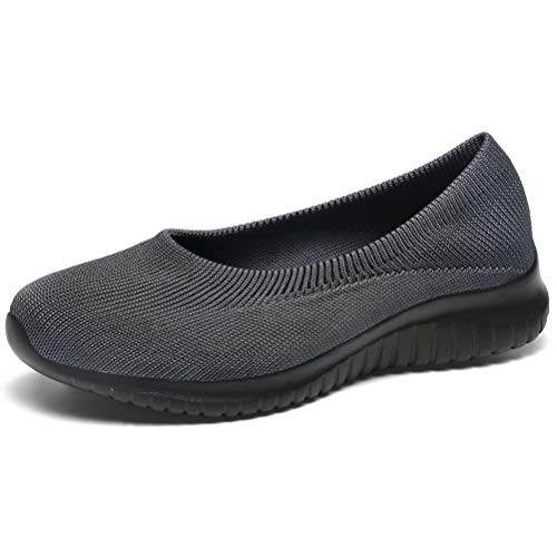 konhill Women s Tennis Walking Shoes - Breathable Casual Work Slip-on Sneakers 8.5 US Gray Black