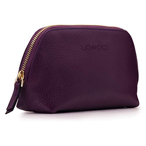 Londo Genuine Leather Makeup Bag Cosmetic Pouch Travel Organizer Toiletry Clutch Purple