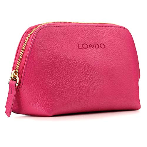 Londo Genuine Leather Makeup Bag Cosmetic Pouch Travel Organizer Toiletry Clutch Pink