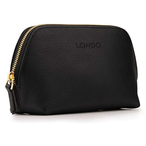 Londo Genuine Leather Makeup Bag Cosmetic Pouch Travel Organizer Toiletry Clutch Black