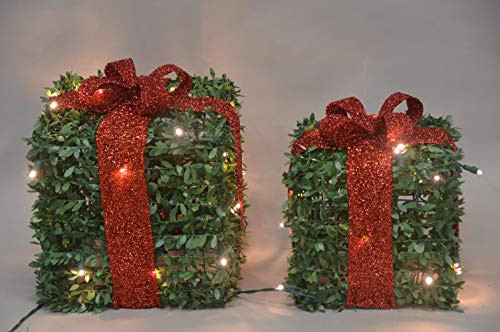 ProductWorks LZ420050N 10 inch and 13 inch Set of Two Presents Pre-Lit 45 LED Lights Artificial Outdoor Topiary Yard Decor