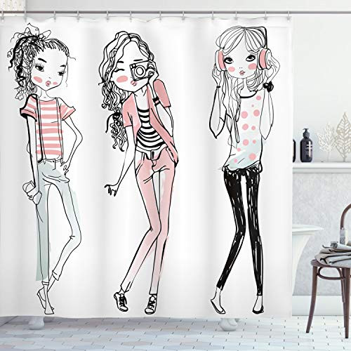 Ambesonne Fashion Shower Curtain Sketch Cartoon Design Girls with Makeup Clothes Illustration Image Cloth Fabric Bathroom Decor Set with Hooks 70 inch Long Pink Black Ambesonne Fashion Shower Curtain Sketch Cartoon Design Girls with Makeup Clothes Illustration Image Cloth Fabric Bathroom Decor Set with Hooks 70 inch Long Pink Black