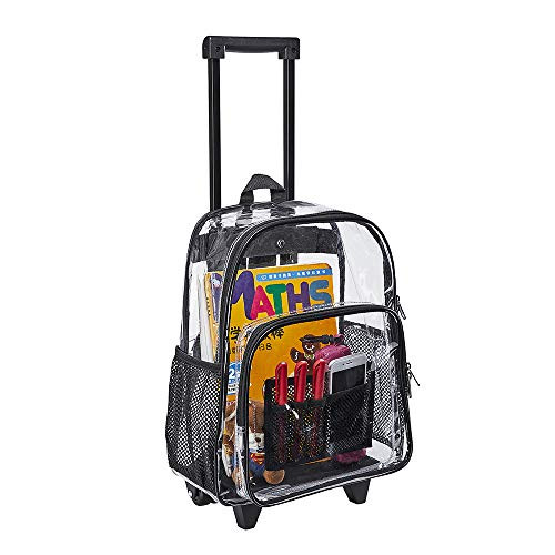 Rolling Clear Backpack Heavy Duty Cold-Resistant Security Transparent PVC Backpack with Wheels