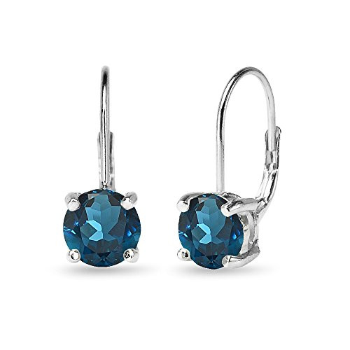 Sterling Silver Polished London Blue Topaz 7mm Round Dainty Leverback Earrings Sterling Silver Polished London Blue Topaz 7mm Round Dainty Leverback Earrings