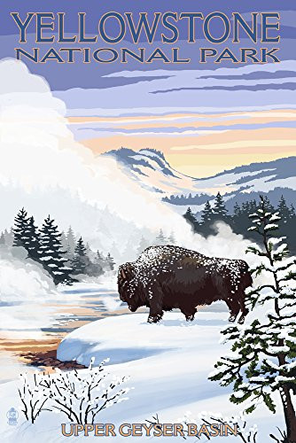 Yellowstone National Park Wyoming - Bison Snow Scene  12x18 Art Print Wall Decor Travel Poster