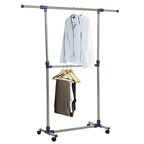 Dporticus Free Standing Adjustable Clothes Racks Single Rail Garment Rack for Hanging Drying Clothes with Wheels
