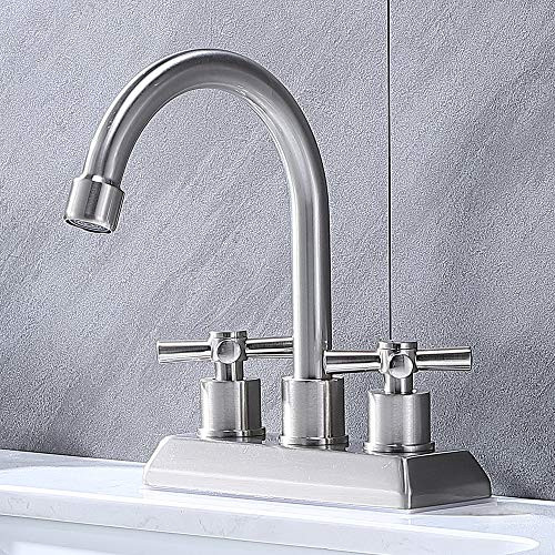 VAPSINT Centerset Stainless Steel 2-Handle Modern Brushed Nickel Bathroom Faucet Bathroom Sink Faucet for Lavatory