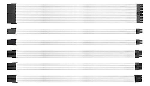 EZDIY-FAB Sleeved Cable - Cable Extension for Power Supply with Extra-Sleeved 24-PIN 8-PIN 6-PIN 4 plus4-PIN with Combs- White