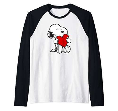 Peanuts Valentine Snoopy Hugging Heart Raglan Baseball Tee