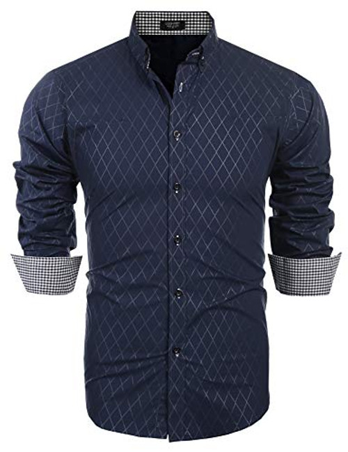 COOFANDY Men s Slim Fit Dress Shirt Long Sleeve Wrinkle Free Business Plaid Button Down Collar Shirt L Ultramarine Navy Blue COOFANDY Men s Slim Fit Dress Shirt Long Sleeve Wrinkle Free Business Plaid Button Down Collar Shirt L Ultramarine Navy Blue