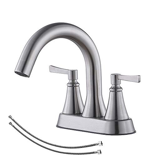 VCCUCINE Bathroom Faucet Best Commercial Stainless Steel Centerset Brushed Nickel 2 Handles Bathroom Sink Faucet  Lavatory Vanity Sink Faucet with Two 3 8 inch Water Hoses