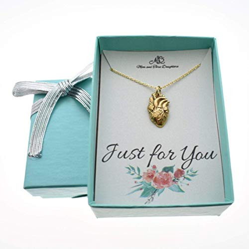 Anatomical Heart in Natural Bronze. Anatomical Heart Necklace Gold. Anatomy Jewelry. Gift for Nurse. Gift for Doctor