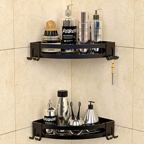 GeekDigg 2 Pack Corner Shower Caddy Adhesive Bathroom Shelf Wall Mounted with Razor Holder No Drilling Kitchen Racks Shower Caddies Aluminum Storage Organizer for Bathroom Toilet Kitchen and Dorm