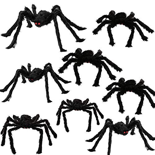 Yostyle Halloween Spider Decorations 8Pcs Realistic Hairy Spiders Set Scary Spider Props for Indoor Outdoor and Yard Creepy Decor  6 Different Sizes