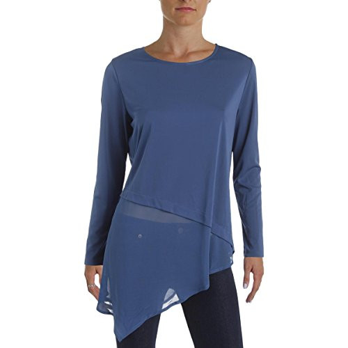 Alfani Womens Petites Layered Asymmetrical Casual Top Blue PL
