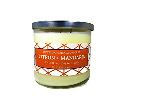 Citron And Mandarin Scented 3 Wick Soy Wax Candle