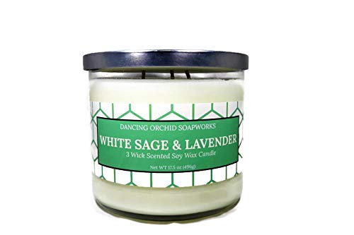 White Sage And Lavender Scented 3 Wick Soy Wax Candle