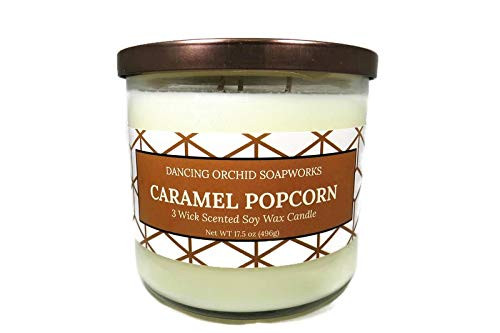 Caramel Popcorn Scented 3 Wick Soy Wax Candle