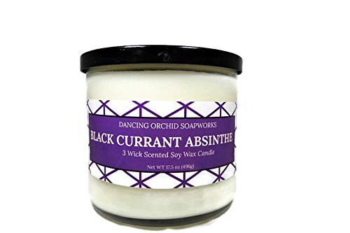 Black Currant Absinthe Scented 3 Wick Soy Wax Candle
