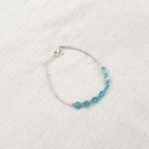 Blue Apatite Bracelet Sterling Silver Beads Handmade Gemstone Beaded Jewelry Gift for women Blue Apatite Bracelet Sterling Silver Beads Handmade Gemstone Beaded Jewelry Gift for women