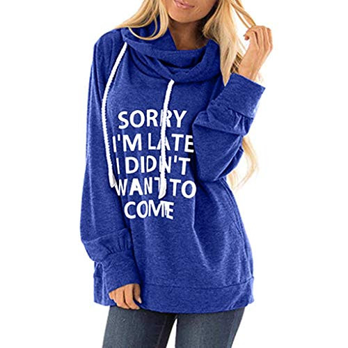 KINGOLDON Womens Casual Hooded Lettle Print Sweatshirt Loose Drawstring Pullover Hoodies Blue