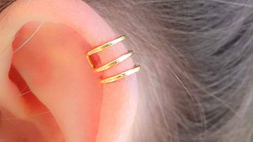 Triple Band Helix Earcuff Hammered 14k gold filled Cuff Earring Ear Wrap Non Pierced Fake Piercing Clip On