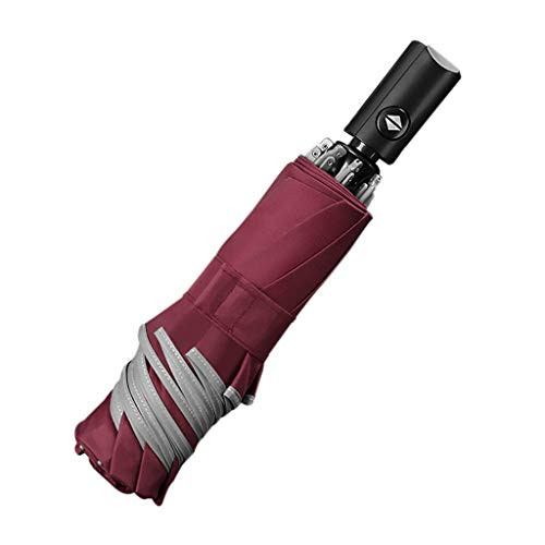 ErYao Automatic Travel Umbrella Reflective Strips Umbrella Compact Mini Umbrella Windproof Folding Rain Umbrella Auto Open and Close Button Lightweight Small Umbrella  Red