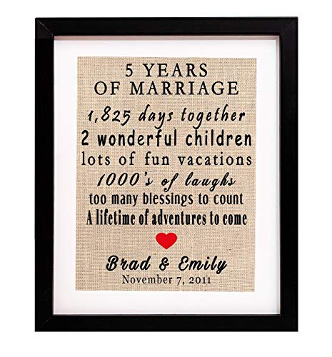 5 Year Anniversary Gifts 5th Wedding Anniversary Gifts 5th Year Anniversary Gifts 5 year anniversary gifts for her Custom Burlap Print