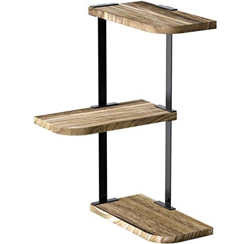 glueckind Corner Shelf 3 Tier Wall Mount Floating Shelves Rustic Wood Floating Shelves for Bedroom Living Room Bathroom Kitchen Office