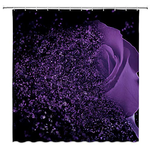 AMFD Purple Rose Shower Curtain Fantasy Dream Flower Magic Glamorous Black Bathroom Curtains Decor Polyester Fabric Include Hooks  59 inch Wx70 H