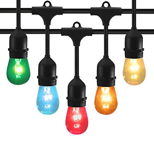 48 Feet Outdoor String Lights with 15 Hanging Sockets and S14 Edison Bulbs UL Listed Commercial Grade Connectable Weatherproof Strand for Patio Deck Backyard Garden Porch Cafe Wedding Party Multicolor