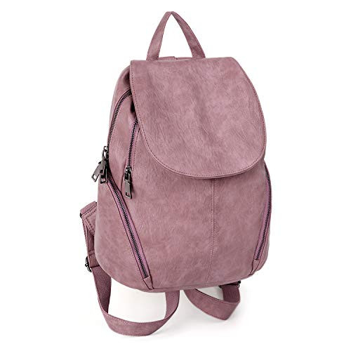 UTO Women Backpack Purse PU Washed Leather Large Capacity Ladies Rucksack Shoulder Bag New Purple