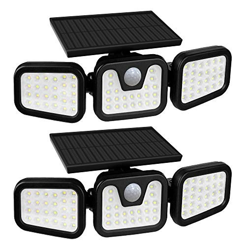 Solar Security Light Outdoor Solar Motion Sensor Light 800Lumen 74LED Solar Flood Security Light with 3 Heads 270Rotatable IP65 Waterproof Solar Motion Lights Outdoor for Porch Yard Garage  2 Pack