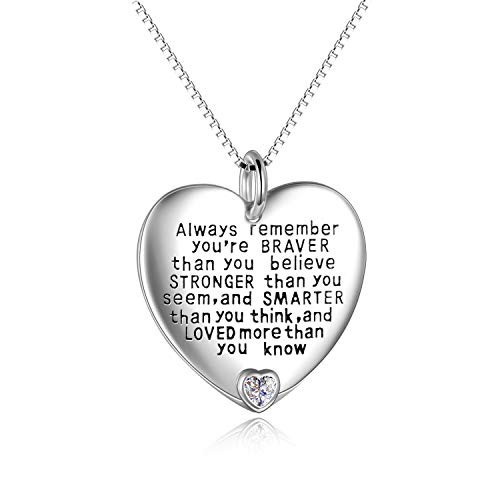 YFN Sterling Silver Always Remember You are Braver Than You Believe Jewelry Pendant Necklace Inspirational Gifts  White
