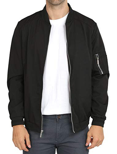 WULFUL Mens Casual Lightweight Jacket Softshell Flight Bomber Jacket Varsity Coat  Black XX-Large