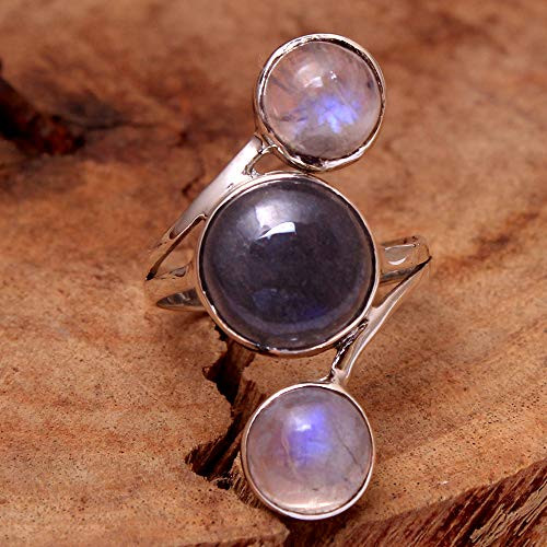 Three Stone Moonstone Labradorite Gemstone Round Ring 925 Sterling Silver Jewelry Artistic Designer Silver Ring Size Us 7.75 Three Stone Moonstone Labradorite Gemstone Round Ring 925 Sterling Silver Jewelry Artistic Designer Silver Ring Size Us 7.75