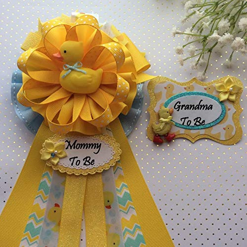 Rubber Ducky Baby Shower Corsage Rubber Duck Theme Mommy  and  Grandma To Be Corsage Pin Set Yellow  and  Blue Rubber Duck Baby Shower