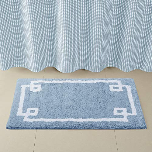 Madison Park Evan 100 percent Cotton Bathroom Rug Non Slip Backing - Luxrurious Tufted Plush Bath Mat Absorbent Quick Dry Spa Design Shower Room Decor 20 inch x 30 inch Blue
