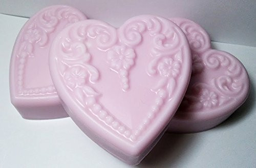 3 Fresh Cut Rose Scented Lg Heart Shaped Soaps Gift Set - Shea Butter Goat Milk Soap