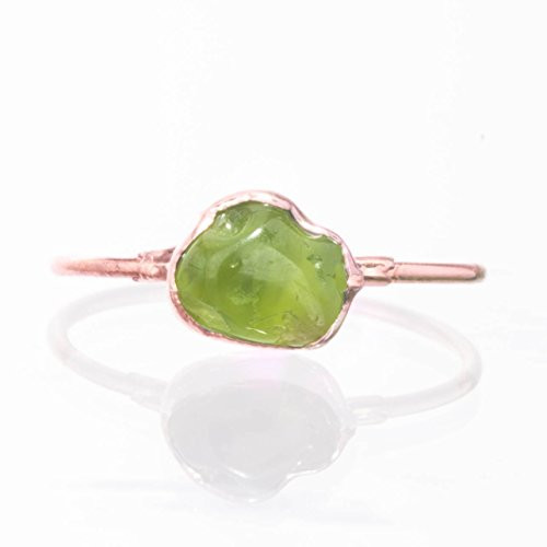 Raw Peridot Ring Size 7 Rose Gold August Birthstone