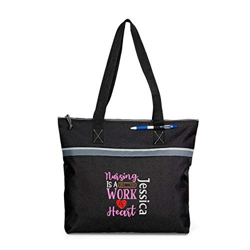 Nursing is a Work of Heart with Bandaid Nurse RN LPN LVN Personalized Embroidered Small Beach Tote