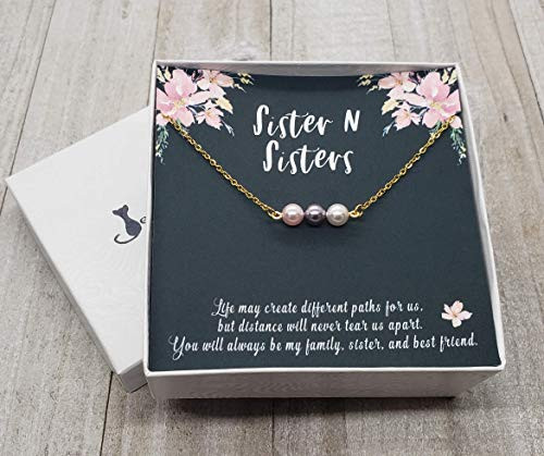 Sister Necklace for 3 Sister Birthday Gift Gifts for Sister Best Sister Gifts from Sister Birthday Gift for Sister Personalized Sister Necklace Swarovski Birthstone Pearl Necklace for Sisters