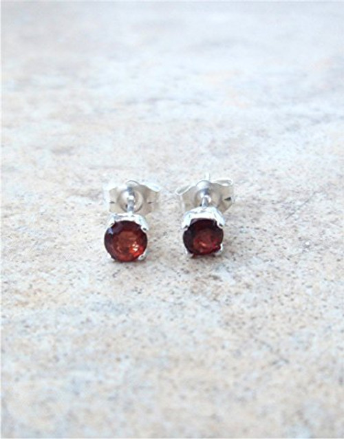 4mm genuine Garnet stud earrings in Sterling Silver