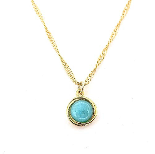 Aquamarine Necklace for Women Dainty Gold Pendant Necklace with Blue Stone Small Minimalist Pendant Handmade Bohemian Jewelry Gift for Her March Birthstone