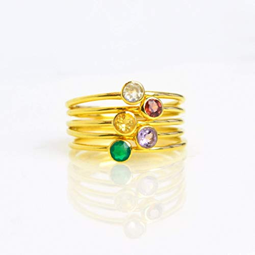 Tiny Stacking Mothers Rings For All Birthstones Dainty Gemstone Rings in Gold or Silver
