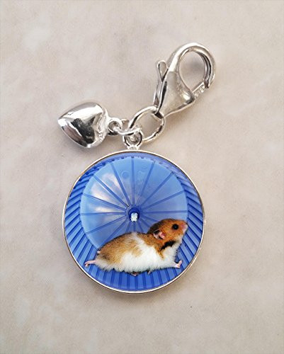 Hamster on Wheel Running .925 Sterling Silver Charm