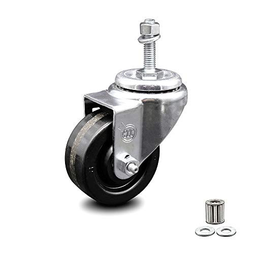 Phenolic Swivel Threaded Stem Caster w Roller Bearing - 3.5 inch x 1.25 inch Black Wheel and 3 8 inch Stem - 300 lbs Capacity Caster - Service Caster Brand Phenolic Swivel Threaded Stem Caster w Roller Bearing - 3.5 inch x 1.25 inch Black Wheel and 3 8 inch Stem - 300 lbs Capacity Caster - Service Caster Brand