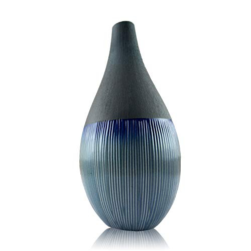 RoRo 12 Inch Handcrafted Stoneware Ceramic Bulb Blue Coral Style Vase