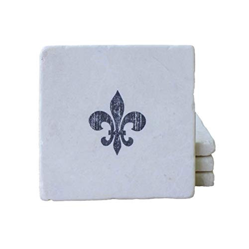 Fleur de Lis Stamped Marble Drink Coasters - Fleur-de-lis pattern home decor  set of 4
